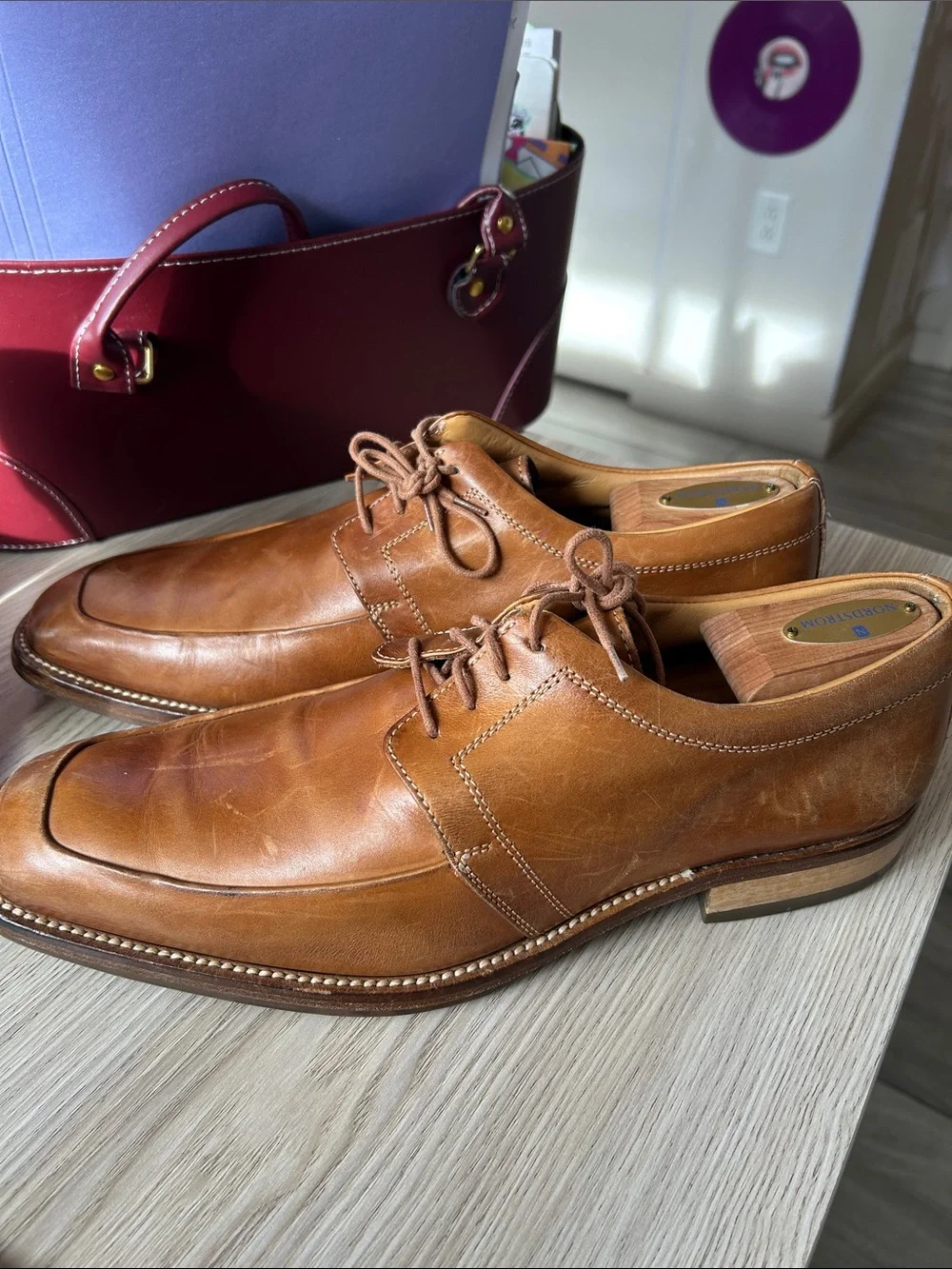 Gordon Rush Cognac Brown Leather Derby Oxfords